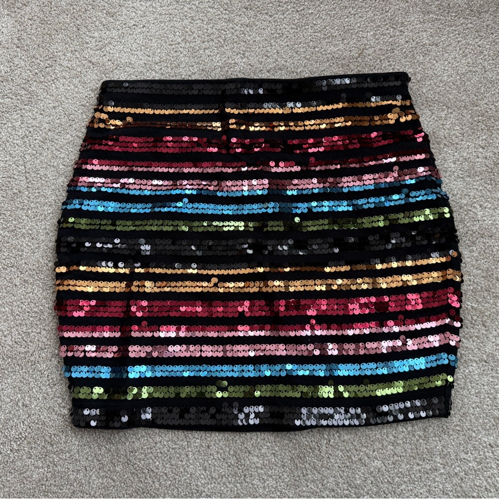 Express Vibrant Sequin Striped Mini Skirt